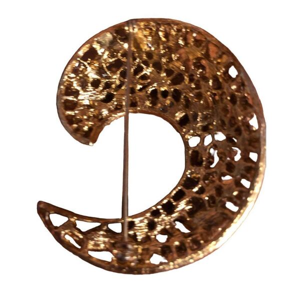 Vintage Swirl Marquise Goldtone Emerald Green and Blue Brooch Pin EUC - Picture 4 of 4